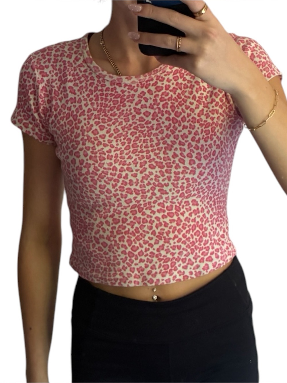 Brandy Melville Pink Cheetah Print Baby Tee